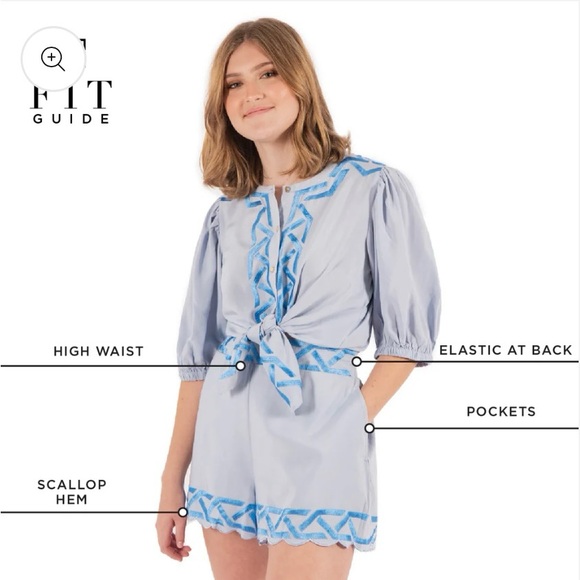 Women’s L NWT Emily McCarthy Sky Blue High Waist Scalloped Dressy Shorts - Picture 2 of 15